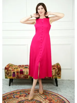 Exude Glowing Front Button Dress With Pockets (Fuscia) Exude Glowing Front Button Dress With Pockets (Fuscia)