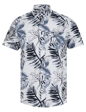 Mahana Tropical Print Short Sleeve Cotton Poplin Hawaiian Shirt in Optic White - Tokyo Laundry Mahana Tropical Print Short Sleeve Cotton Poplin Hawaiian Shirt in Optic White - Tokyo Laundry